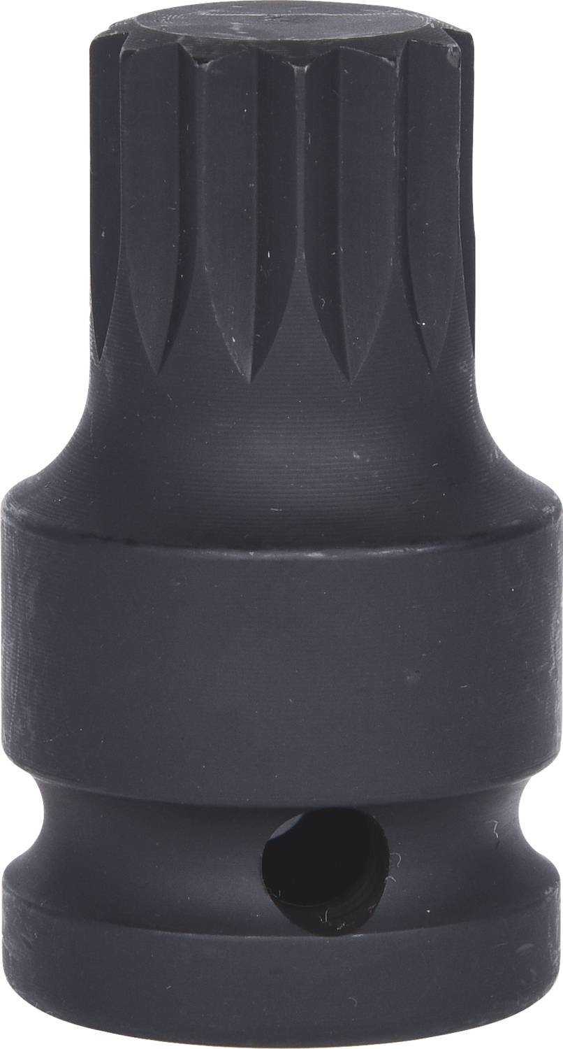 Un embout de clé à chocs noir avec tête cranté, adapté pour une utilisation en mécanique automobile ou en construction mécanique.