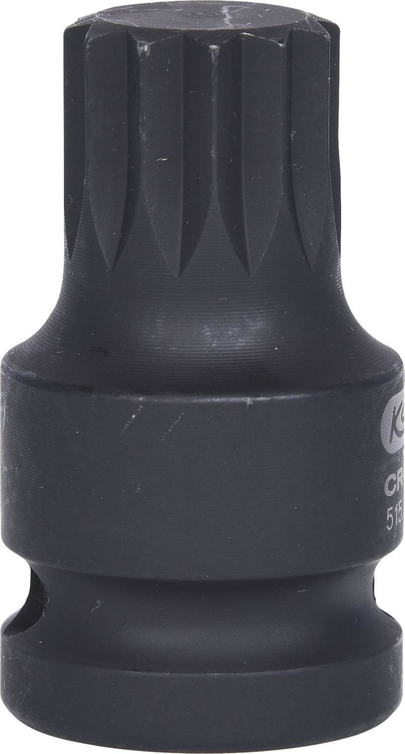 Un embout de clé à chocs noir avec un profil hexadécagonal, souvent utilisé pour le serrage de connexions filetées en mécanique.