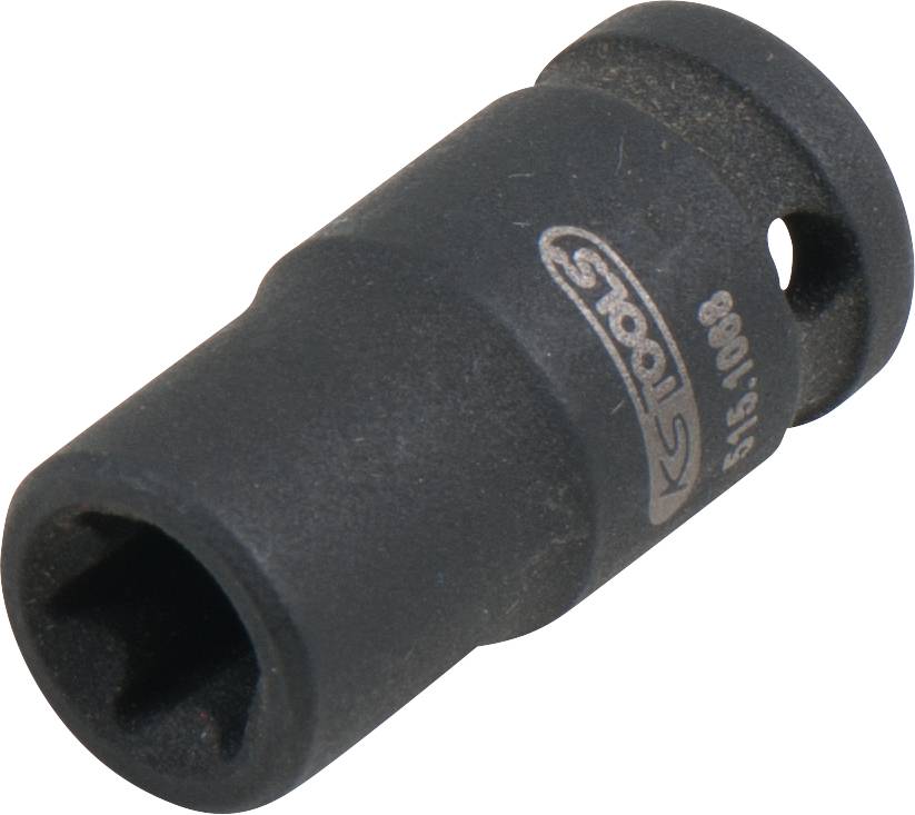 Un embout de clé à douille noir en métal avec marquage latéral 'KS Tools 515.1008', de forme cylindrique avec ouverture hexagonale.