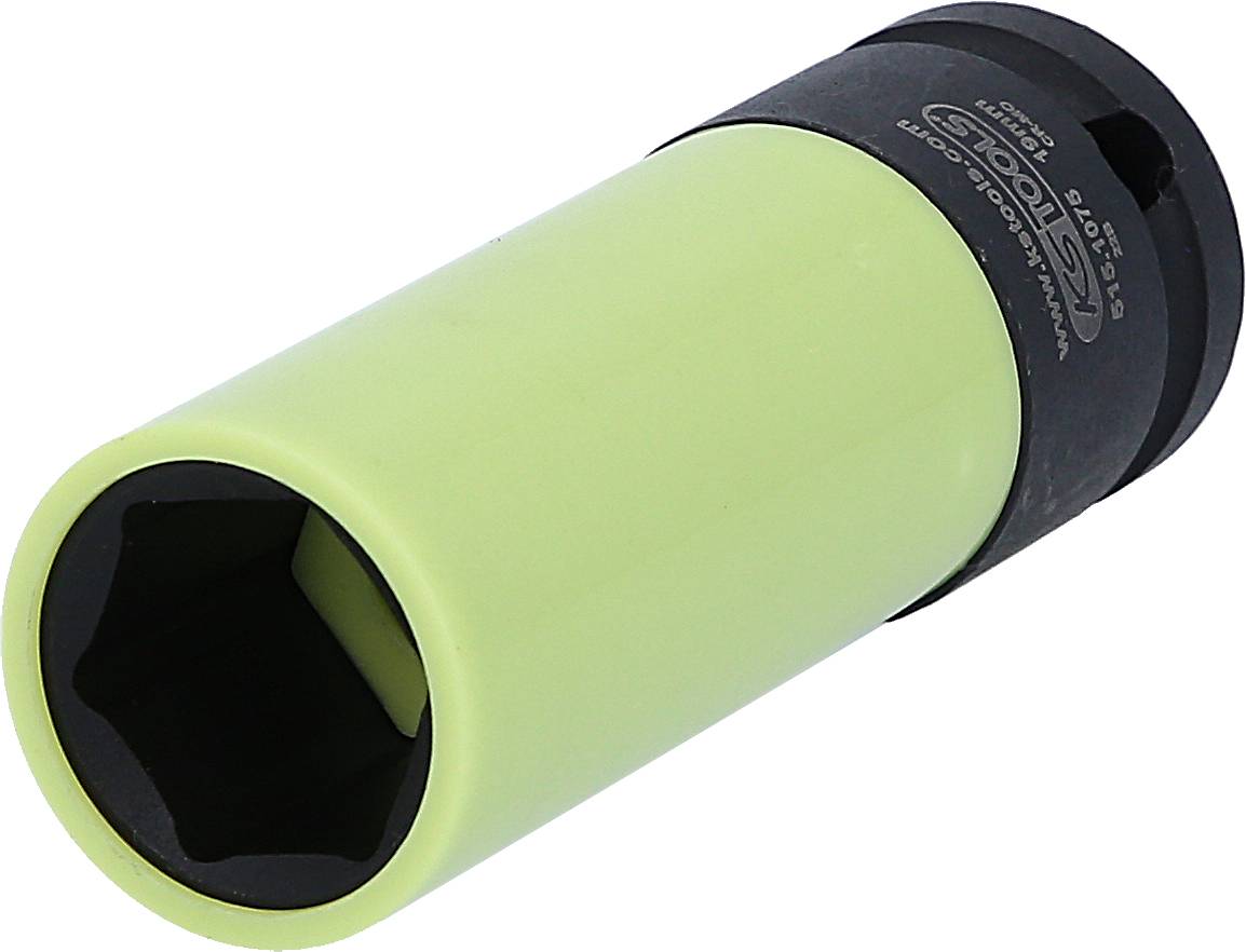 Une clé hexagonale à revêtement noir et vert, utilisée pour serrer ou desserrer des écrous de vis.