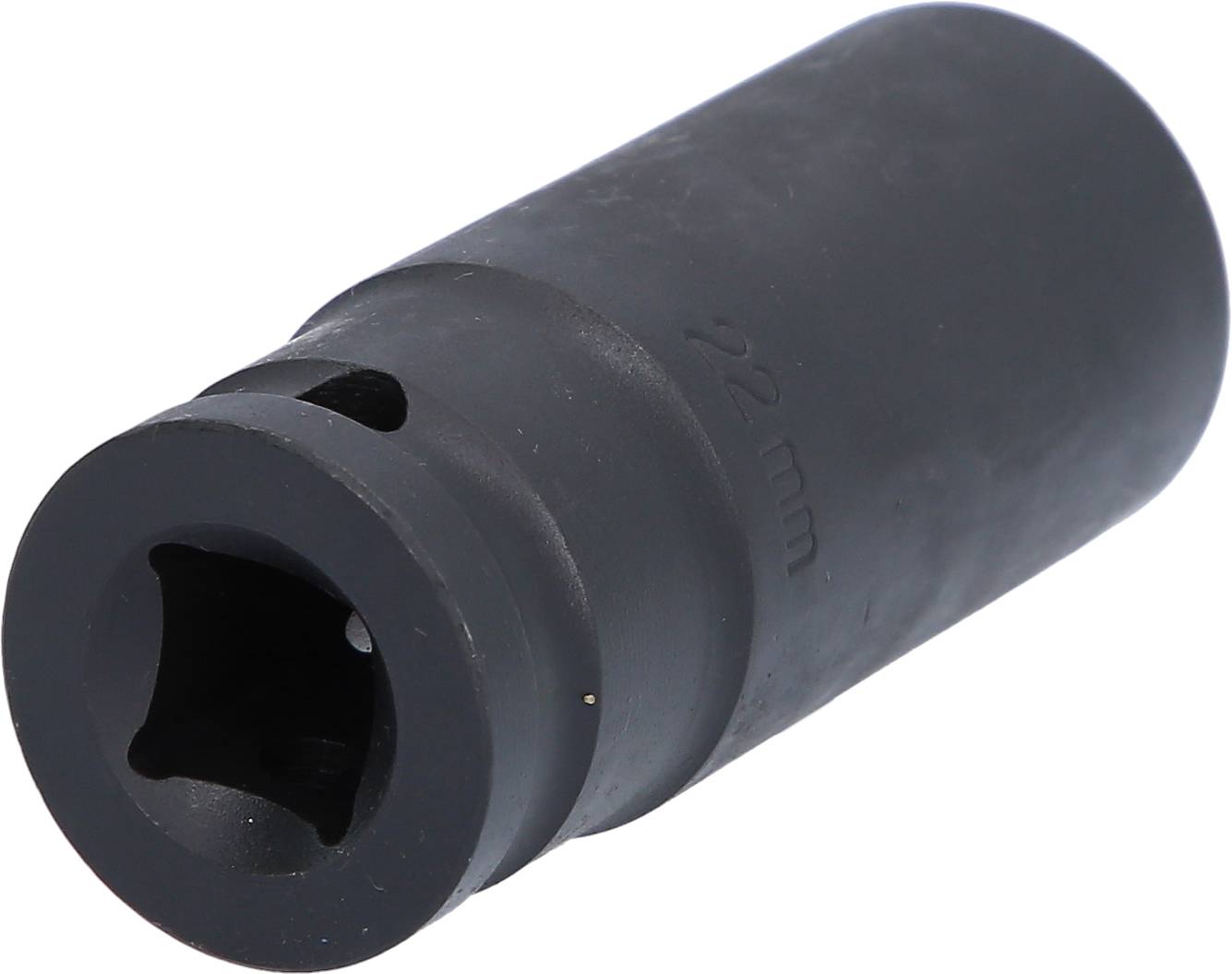 Outil de clé à douille noir avec l'inscription '12 mm' sur le côté, de forme cylindrique, sur un fond blanc.