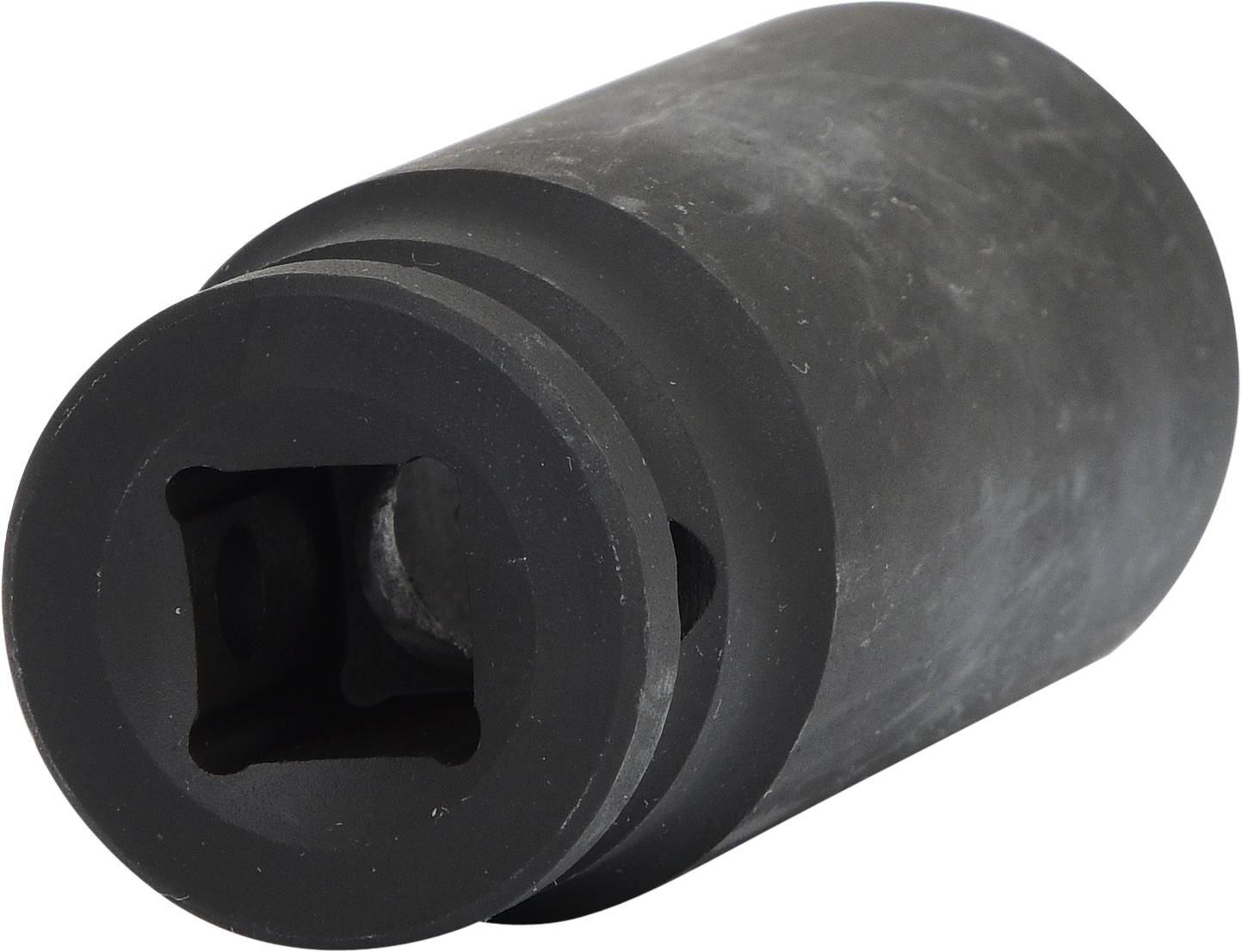 Adaptateur cylindrique noir en métal avec un espace creux carré. Utilisé pour connecter des outils ou des machines.