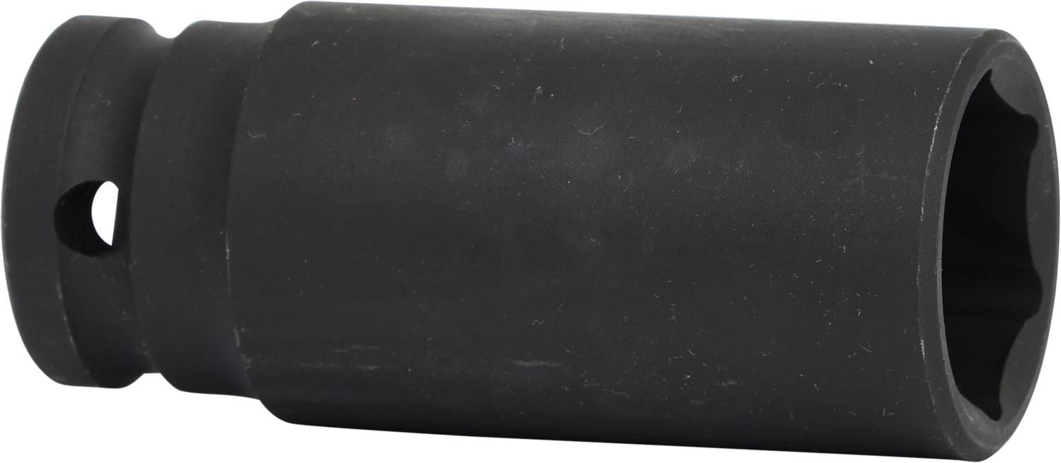 Un écrou hexagonal noir à six pans, utilisé pour des applications mécaniques.