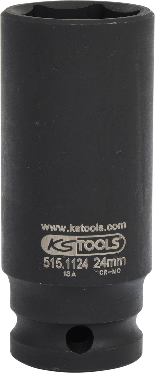 Douille à emboîtement noir de 24 mm en acier CrMo avec l'inscription « www.ketools.com KG TOOLS 515.1124 24mm ».