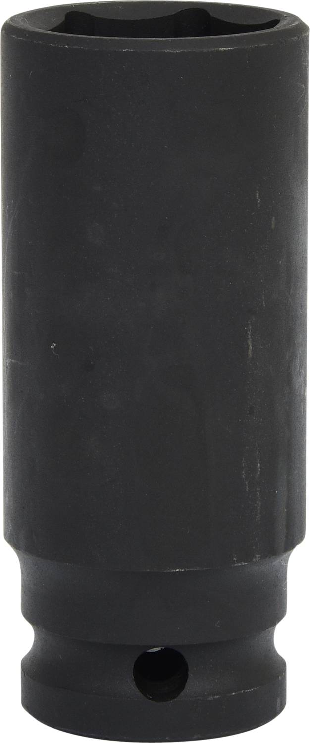 Un embout cylindrique noir en métal avec un petit trou à l'extrémité inférieure, qui pourrait appartenir à un outil.