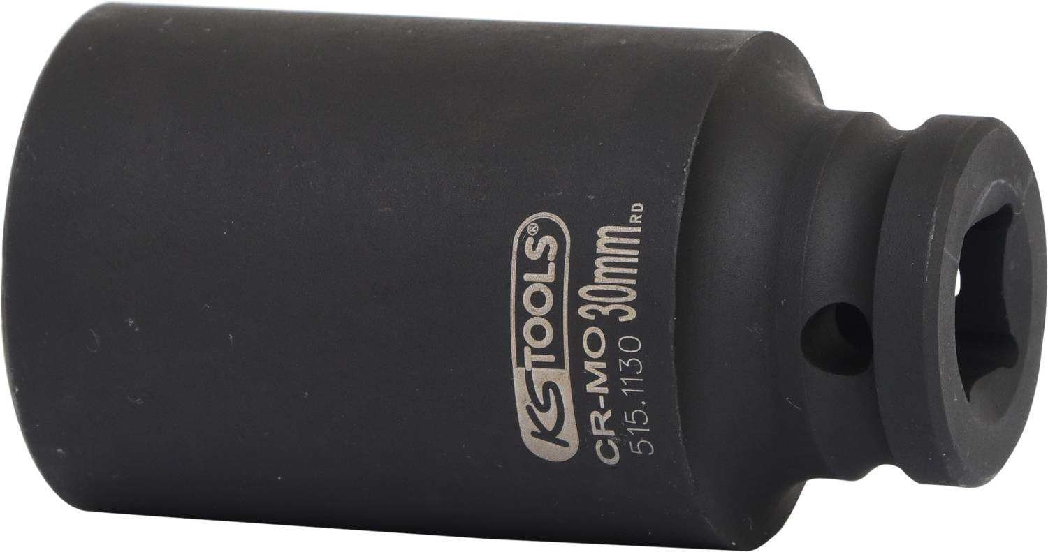 Écrou à ergots, noir, portant l'inscription 'KS TOOLS CR-MO 30mm', forme cylindrique, adapté aux travaux mécaniques ou au vissage.