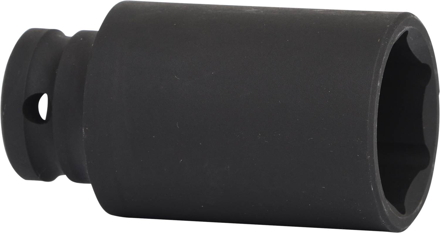 Écrou hexagonal noir à tête fendue, utilisé pour les travaux mécaniques afin de fixer des vis et des boulons.