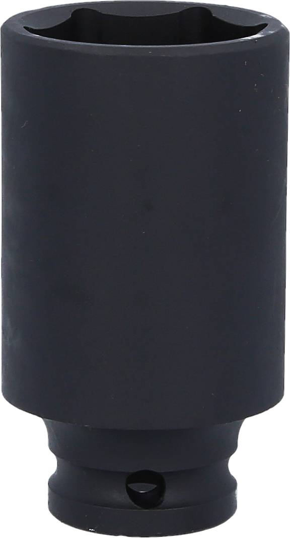 Un embout de clé à douille noir, de forme cylindrique, adapté pour desserrer ou serrer des écrous.
