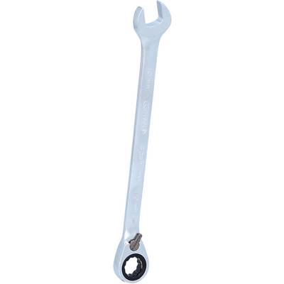 Clé à molette à cliquet avec tête de 13 mm. Outil métallique argenté conçu pour faciliter les travaux de vissage.
