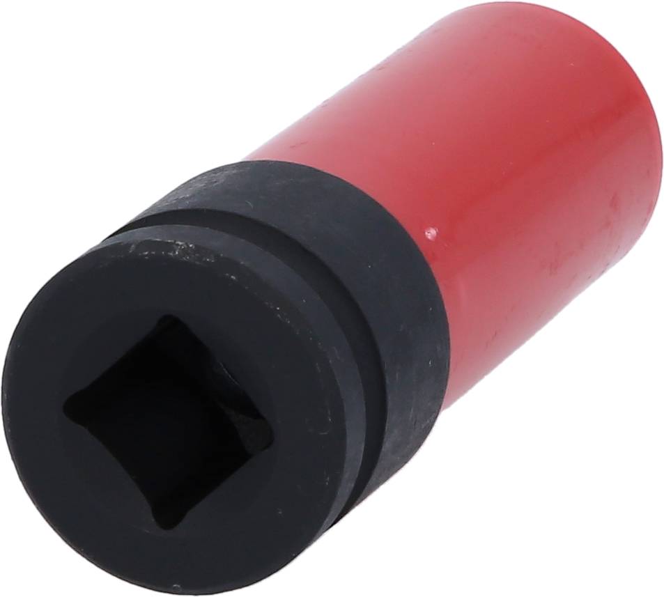 Boulon rouge à tête carrée avec extrémité noire, utilisé pour les réparations ou les applications techniques.