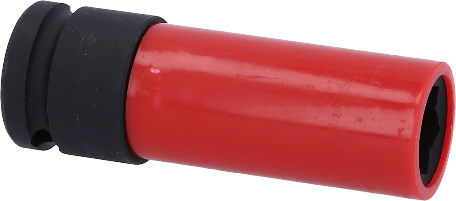 Un élément d'outil cylindrique rouge avec une poignée noire. Utilisé dans des applications techniques ou mécaniques.