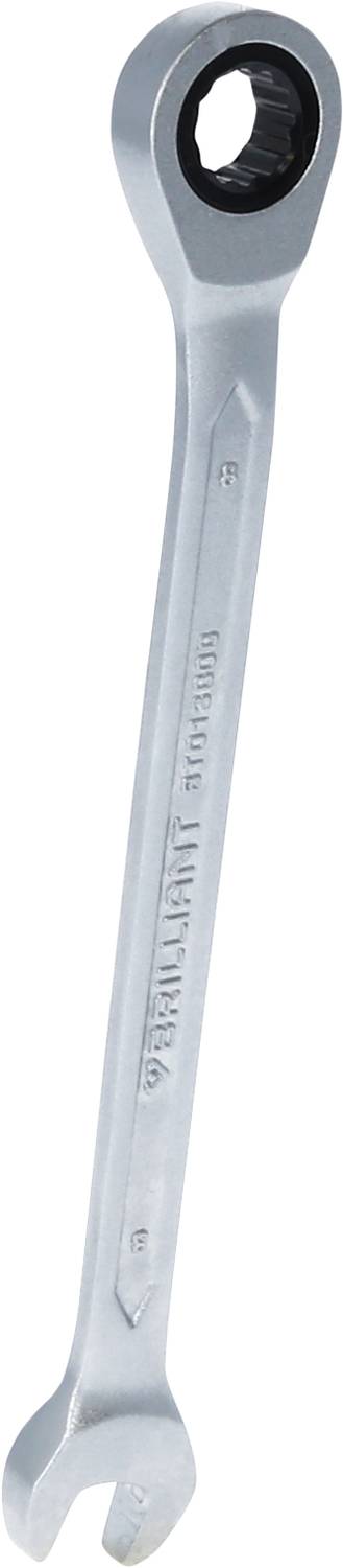 Une clé à molette en argent avec mécanisme à cliquet, adaptée pour desserrer ou serrer facilement des vis et des écrous.