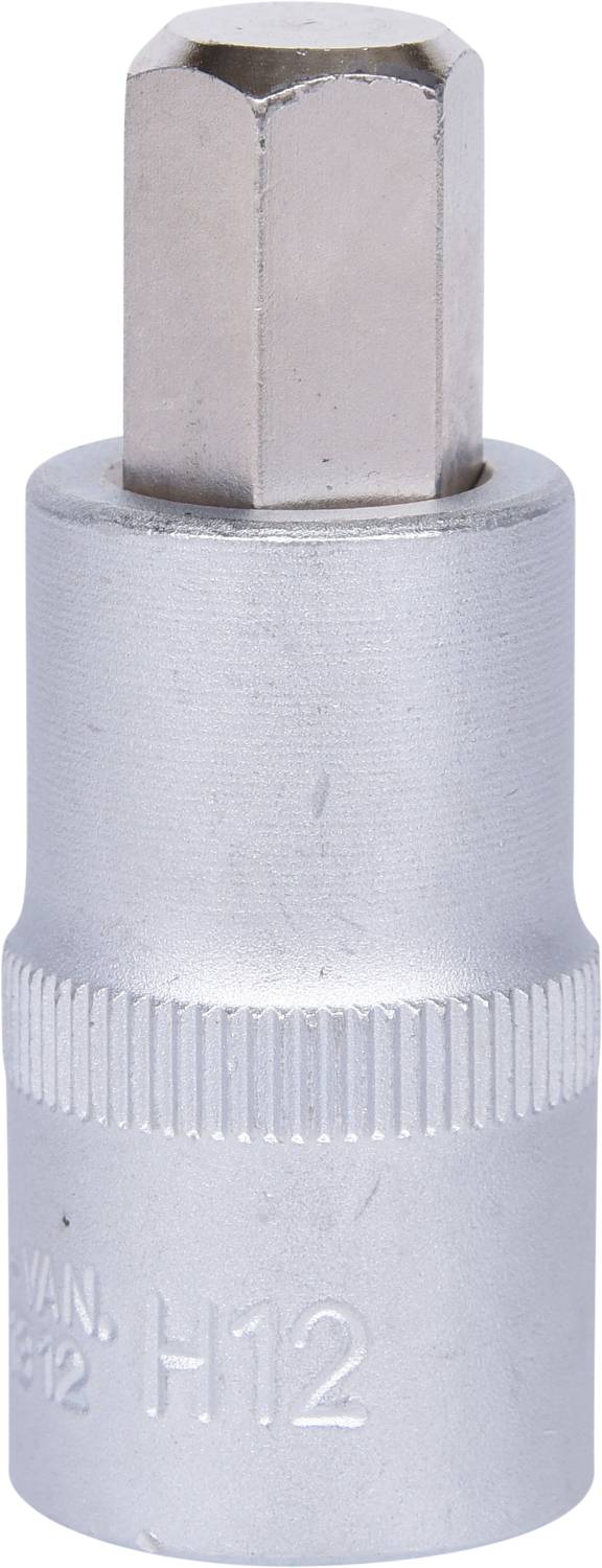 Douille de clé à six pans 'Lang' en chrome-vanadium, taille H12, couleur argent. Principalement utilisée pour les outils automobiles.
