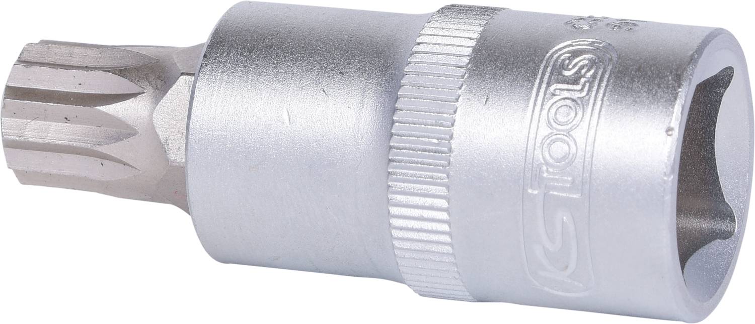 Un embout de tournevis en argent avec une pointe en forme d'étoile, adapté pour les vis Torx.