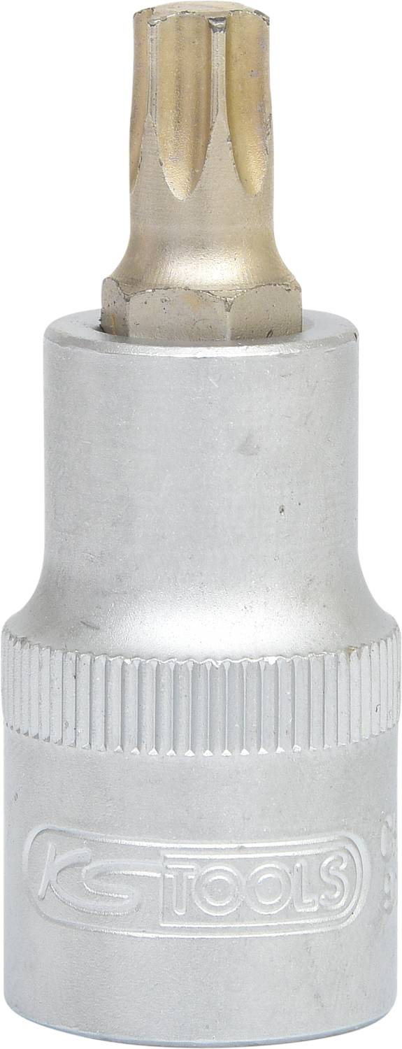 Un embout Torx T40 en argent, avec une tige hexagonale en métal, utilisé pour les connexions de vis.