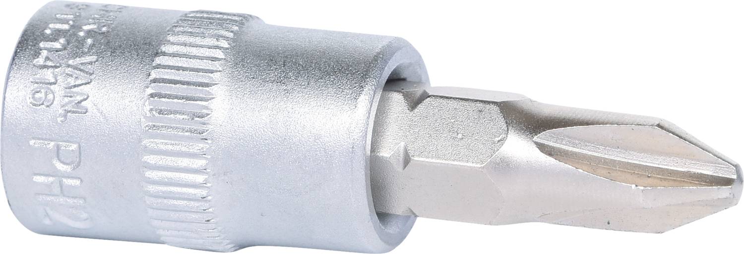 Un embout de tournevis Phillips en argent, taille PH2, en métal, pour des vissages précis dans des applications techniques.
