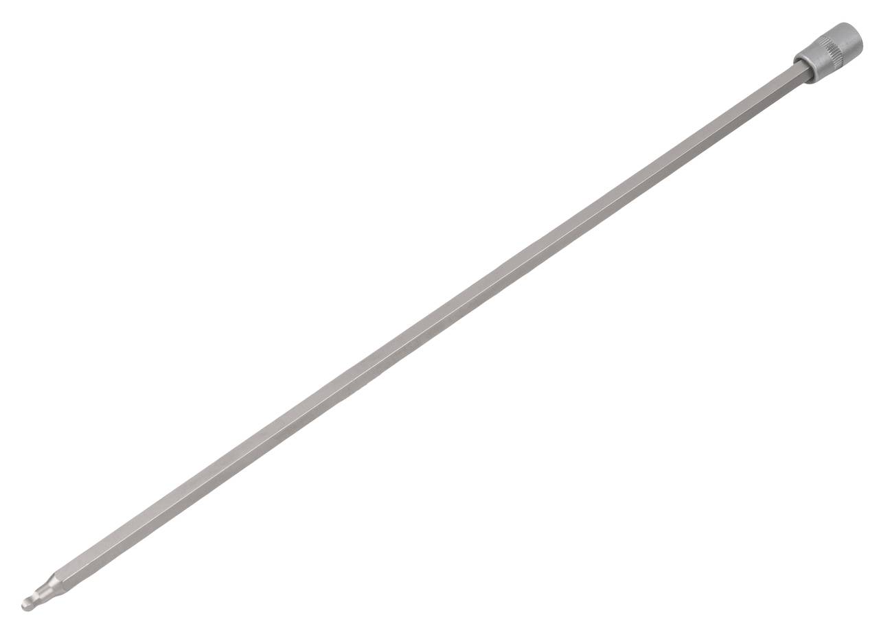 Longue tige métallique fine avec une extrémité arrondie et une poignée de l'autre côté, probablement un outil.