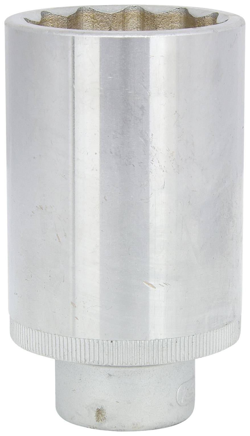 Une noix de blocage en argent, de forme cylindrique, principalement utilisée avec des clés à molette ou des cliquet.