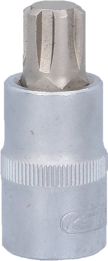 Un embout Torx en argent à poignée striée pour outils. Adapté à une utilisation avec des tournevis ou des clés à cliquet.