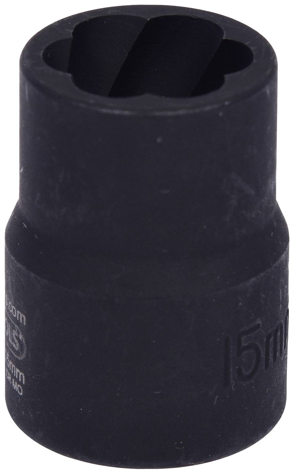 L'image montre une douille noire de 15 mm utilisée pour le montage ou le démontage d'écrous ou de vis.