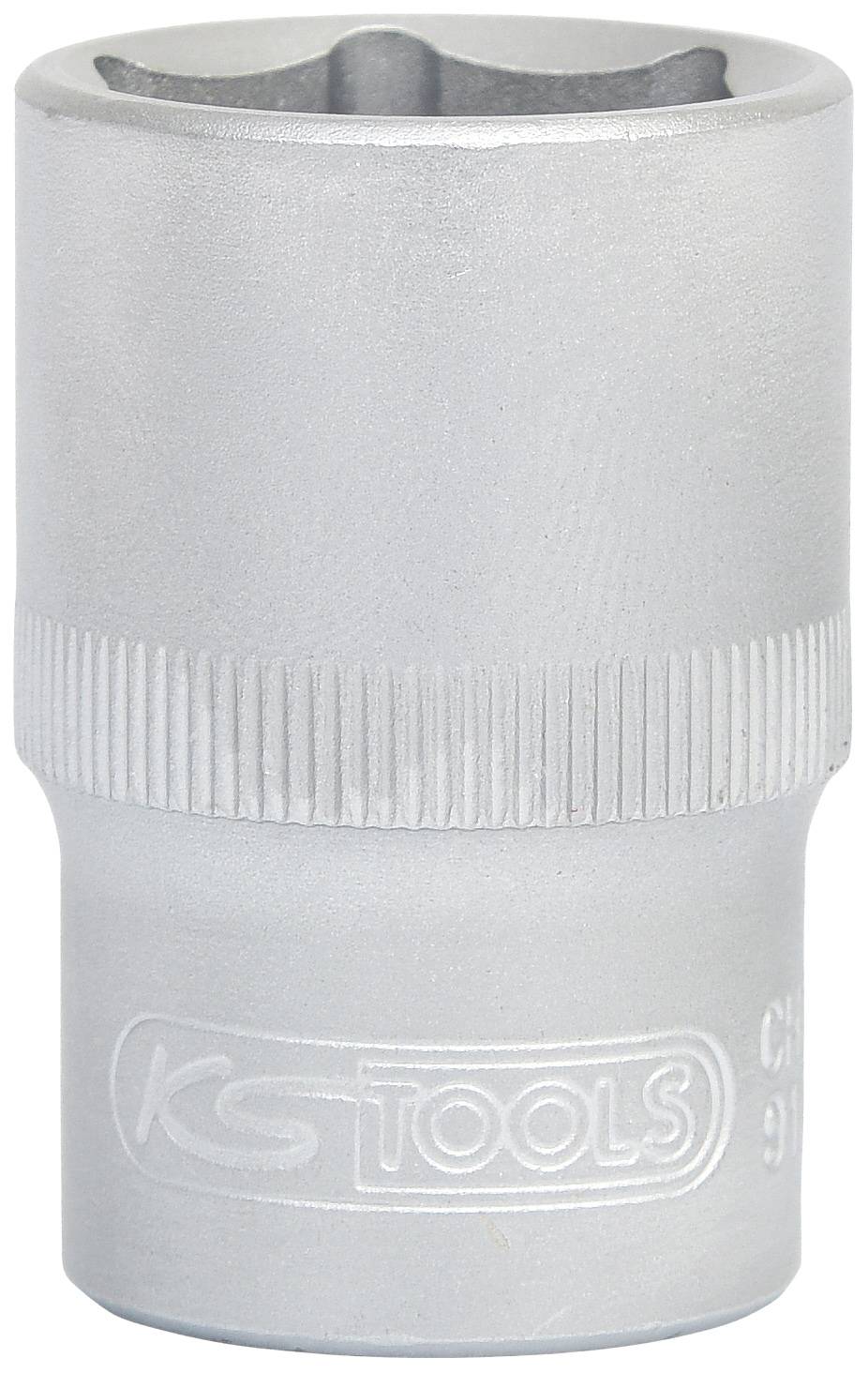 Douille à clé en argent avec logo 'KS TOOLS', poignée striée et ouverture hexagonale, utilisée pour les travaux de vissage.