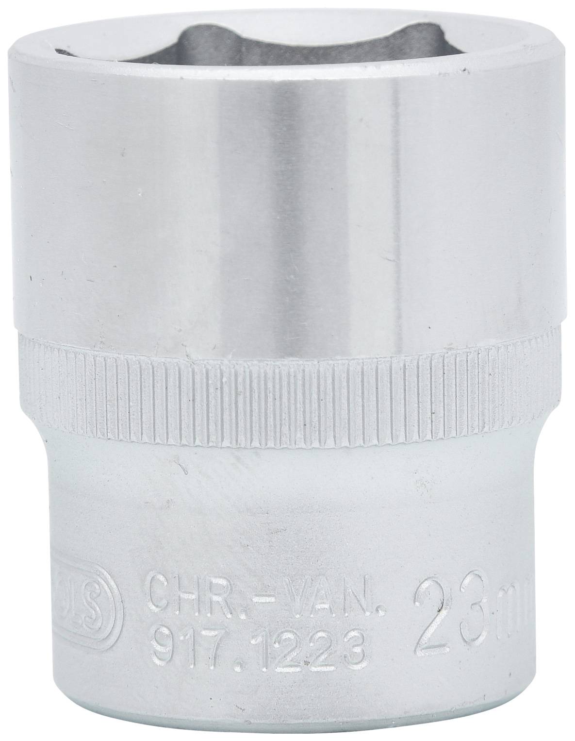 Douille métallique marquée '23 mm', utilisée pour les travaux de vissage.
