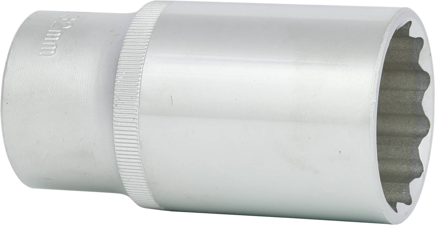 Embout de clé à douille métallique, cylindrique, avec surface striée pour une meilleure prise en main. Inscription '22 mm'. Adapté pour les travaux de vissage.