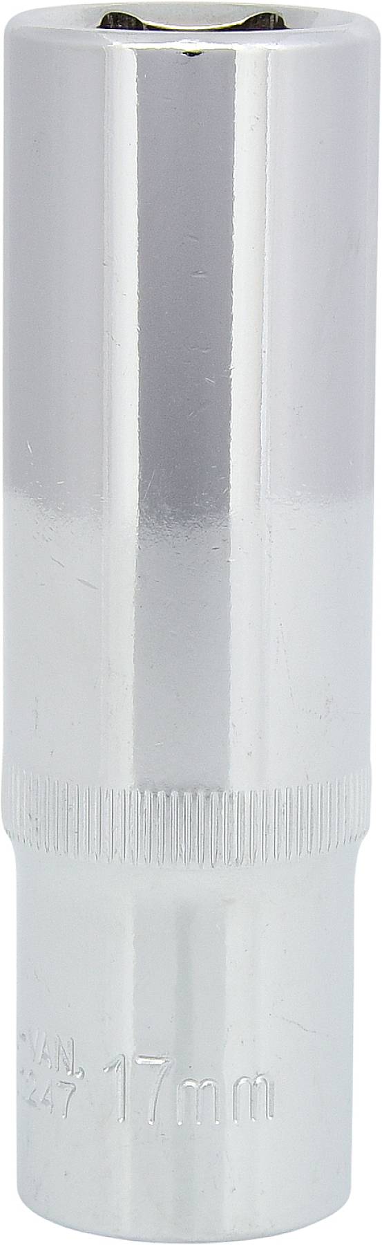 Clé à molette en métal, taille 17 mm, surface chromée, forme cylindrique, adaptée aux travaux généraux de fixation.