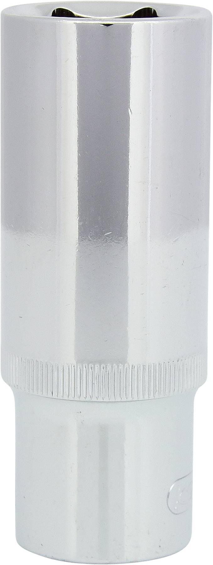 Une clé pour bougie d'allumage en argent, cylindrique avec surface striée pour une meilleure prise en main, spécialement conçue pour le montage des bougies d'allumage.