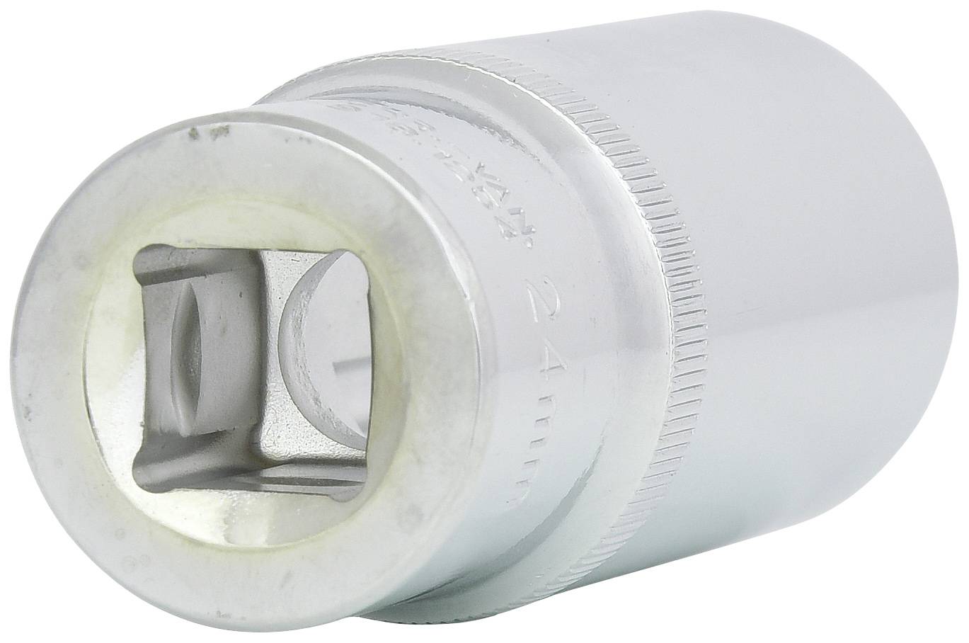 Douille en argent à prise carrée, taille 24 mm, utilisée pour des clés à cliquet ou des clés à pipe.