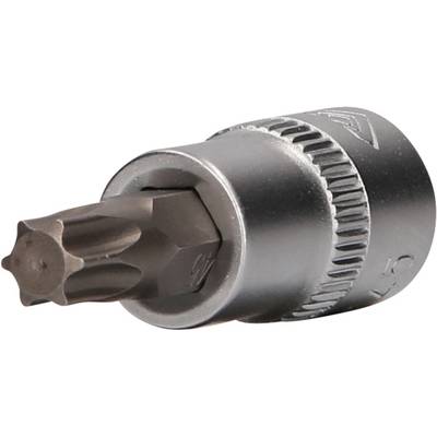 Un embout de tournevis en argent avec un profil Torx, adapté aux connexions vissées à tête étoilée.