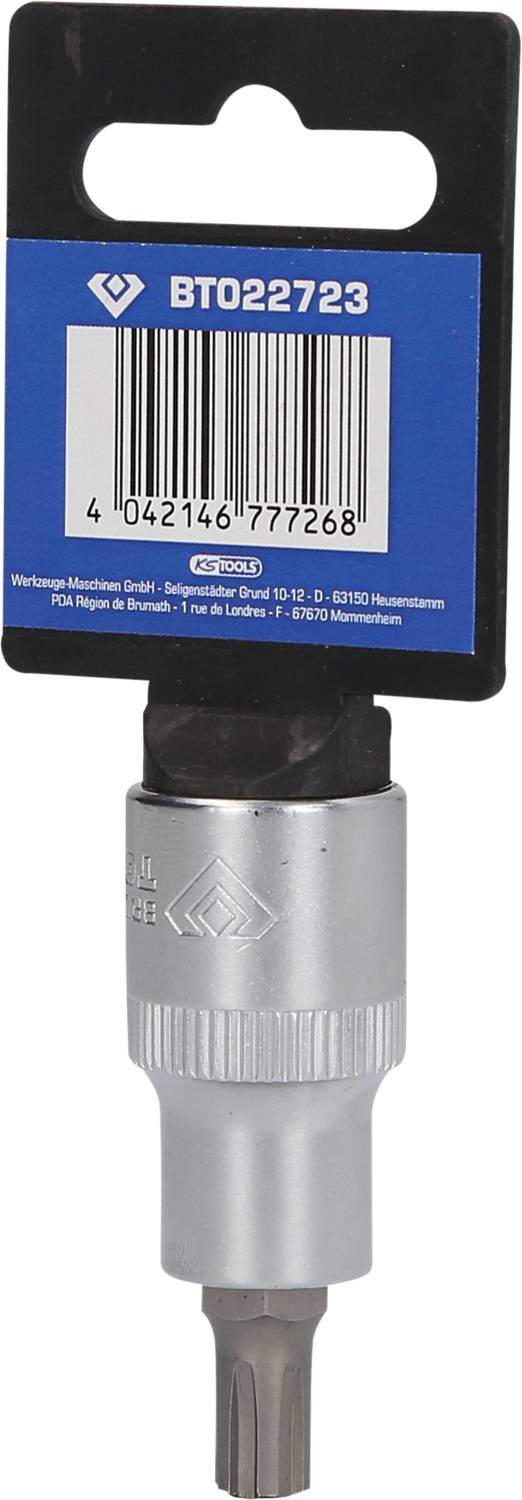 'Écrou à douille avec embout Torx intégré, numéro de produit BT022723. Étiquette avec code-barres apposée en haut.'