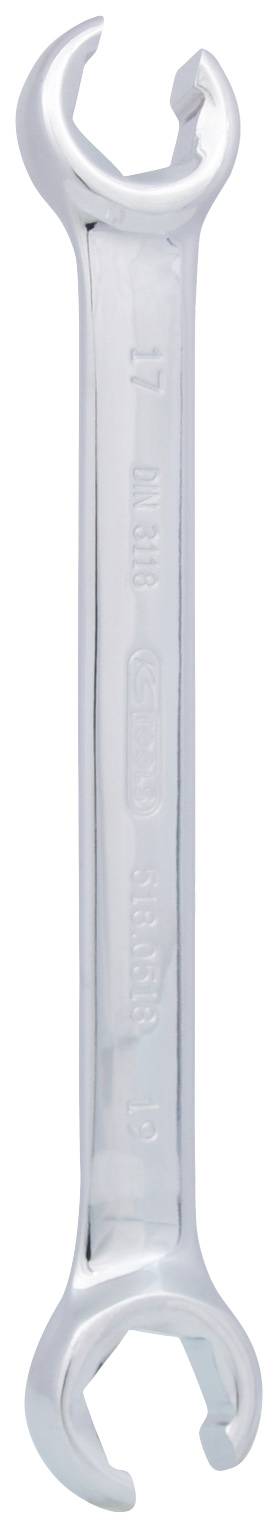 Clé à fourche à deux extrémités ouvertes avec indication des dimensions, en métal, positionnée verticalement.