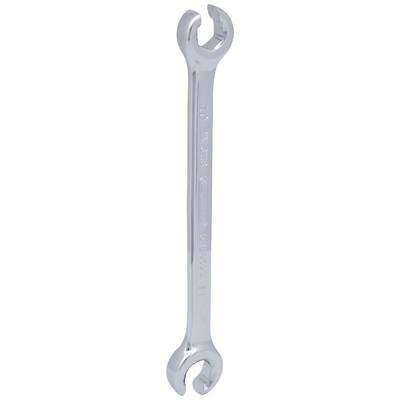 Une clé à fourche en argent avec deux extrémités ouvertes, adaptée à différentes tailles de vis.