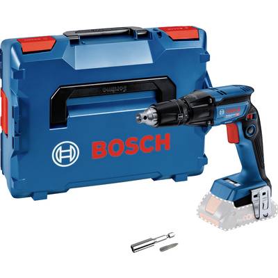 Un tournevis sans fil Bosch bleu, modèle GSR ProDrive Professional, devant un coffret à outils bleu assorti portant le logo Bosch et deux embouts.