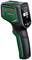 Un thermomètre infrarouge avec le logo Bosch affiche une température de 500,0 degrés sur un écran numérique. Outil de couleur noir et vert.