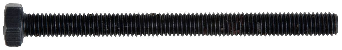 Une longue vis à tête hexagonale noire avec un filetage continu, adaptée pour des fixations dans des constructions métalliques ou en bois.