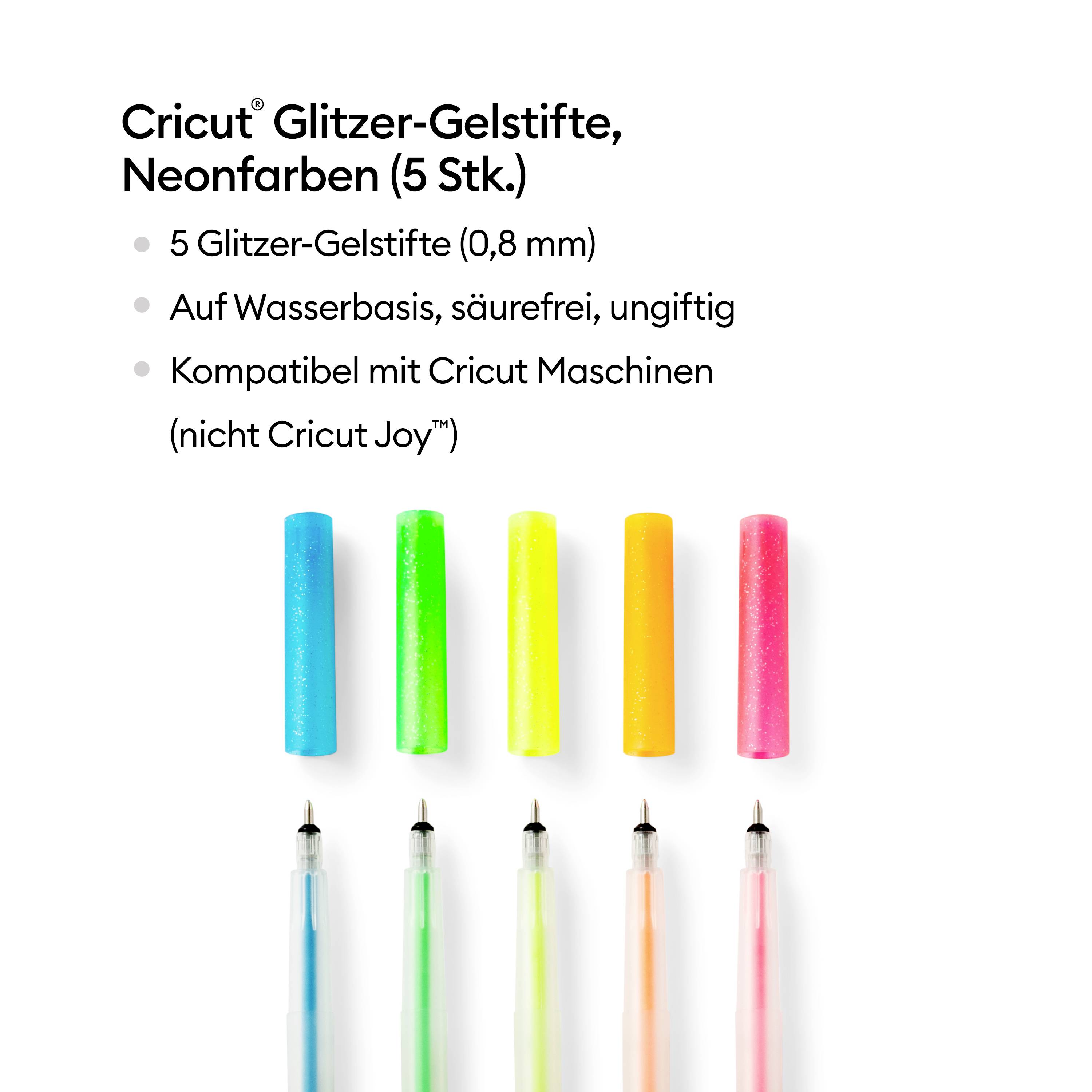'Stylos gel à paillettes Cricut, Couleurs néon (lot de 5), 0,8 mm, à base d'eau, sans acide, non toxiques, compatibles avec les machines Cricut Joy.'