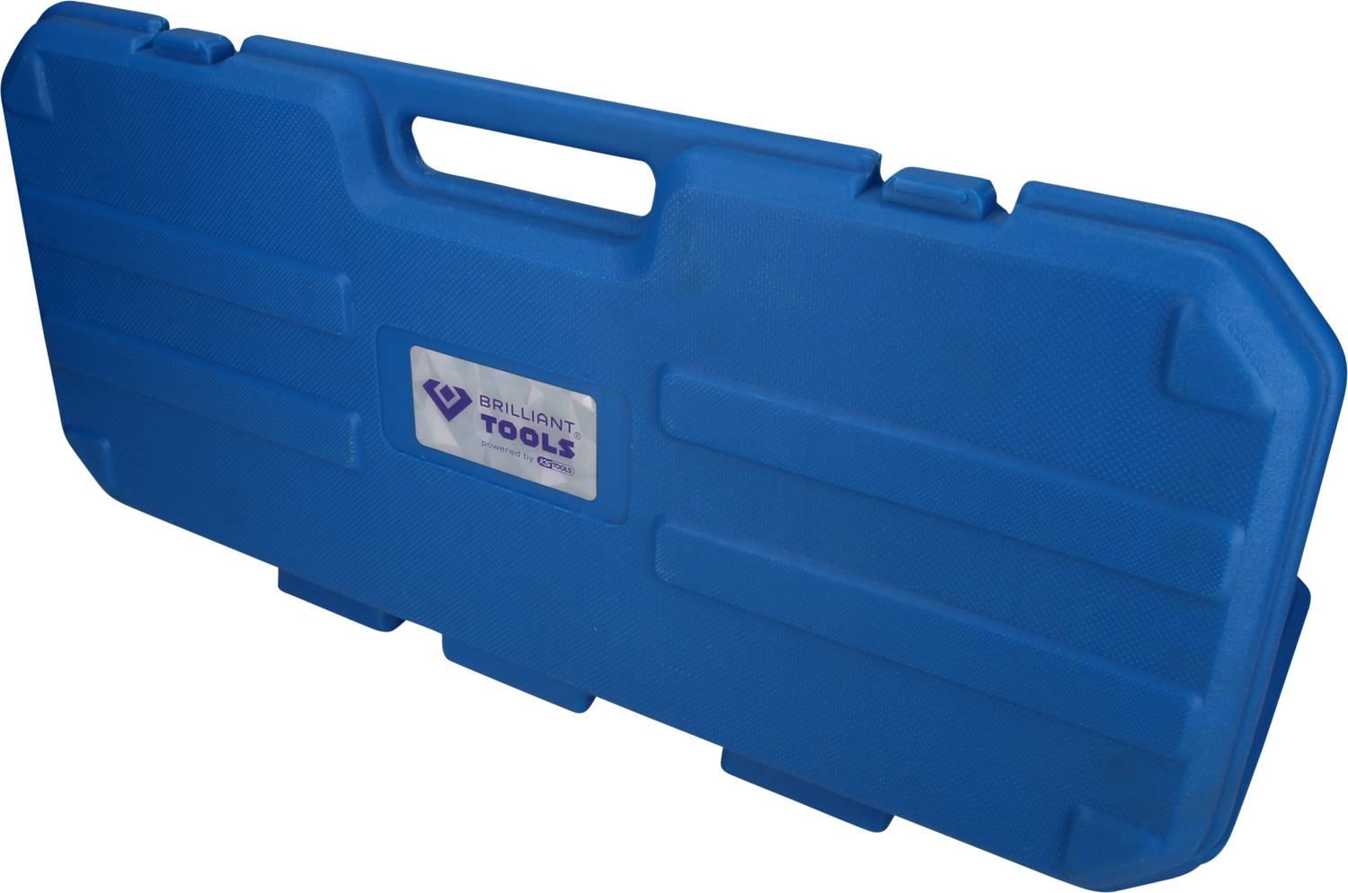 Boîte à outils bleue avec une poignée de transport et l'inscription 'Brilliant Tools'.
