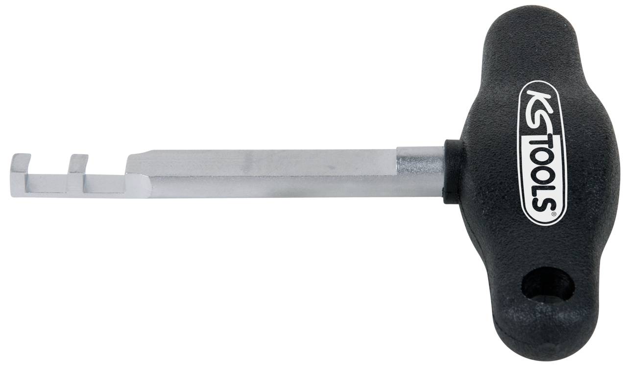 Outil de déverrouillage avec poignée en plastique et tige métallique, marqué du logo 'KS TOOLS'. Utilisé pour déverrouiller différents mécanismes.