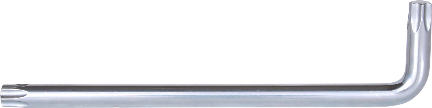 Une clé Torx en L de couleur argentée, utilisée pour serrer ou desserrer des vis à tête Torx.