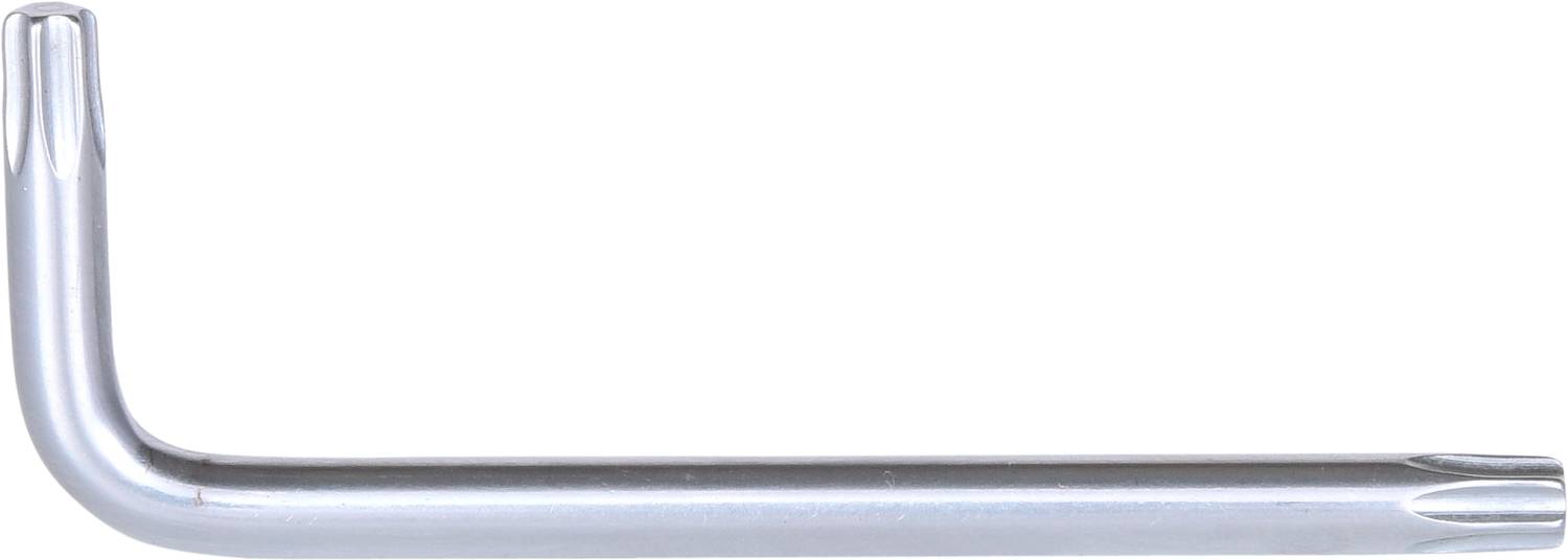 Une clé Torx en L argentée, couramment utilisée pour serrer ou desserrer des vis spéciales.