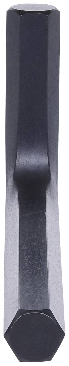 Une poignée noire hexagonale en métal avec une zone de préhension ergonomique et incurvée.