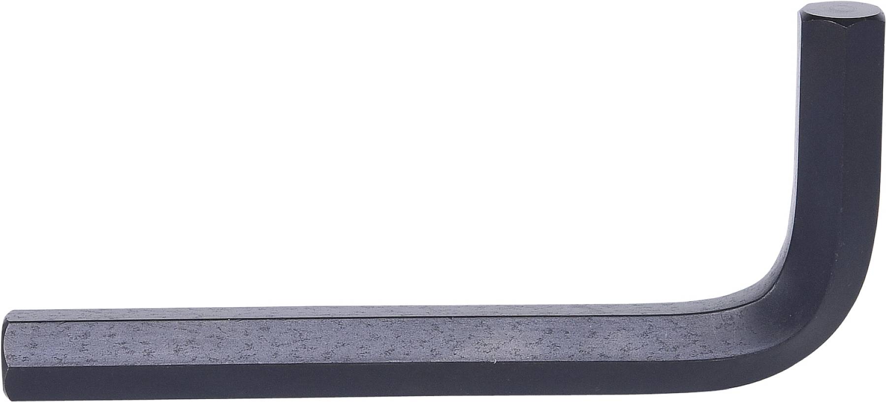 Une clé Allen en métal, de couleur noire, plate et posée à plat.