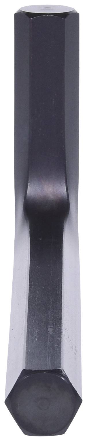 Un outil métallique noir à six côtés avec une extrémité plate et large, probablement un burin ou un instrument de travail similaire.