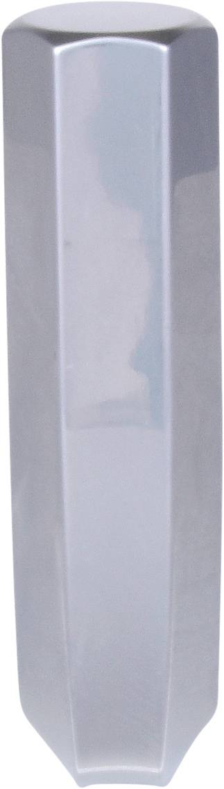 Poteau métallique hexagonal argenté à surface lisse et légèrement brillant.