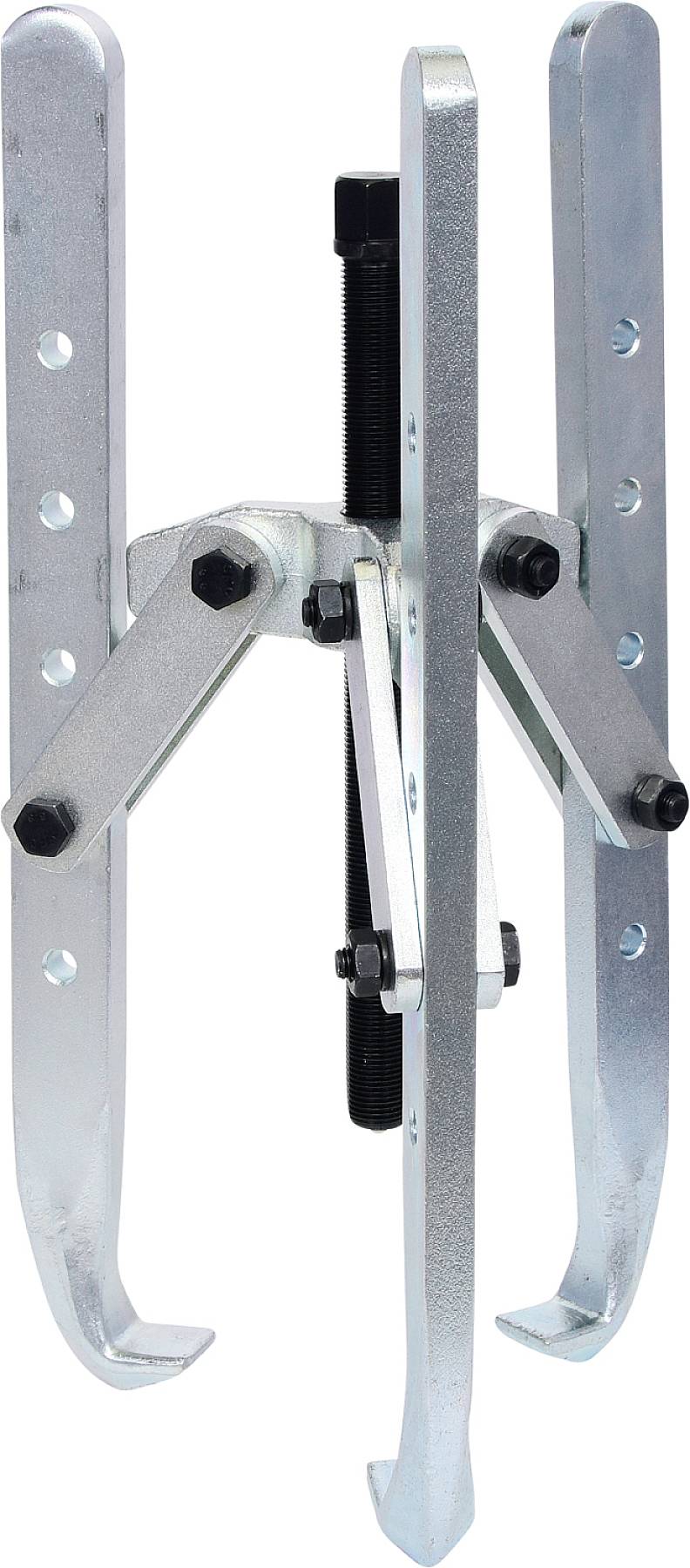 Extracteur en argent à trois bras, adapté pour le démontage de roulements ou de poulies. Mécanisme à vis pour une fixation sécurisée.