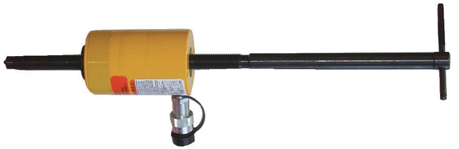 Dispositif hydraulique jaune avec un levier, utilisé dans les travaux de construction ou de réparation pour transmettre la force dans le domaine de la construction mécanique.