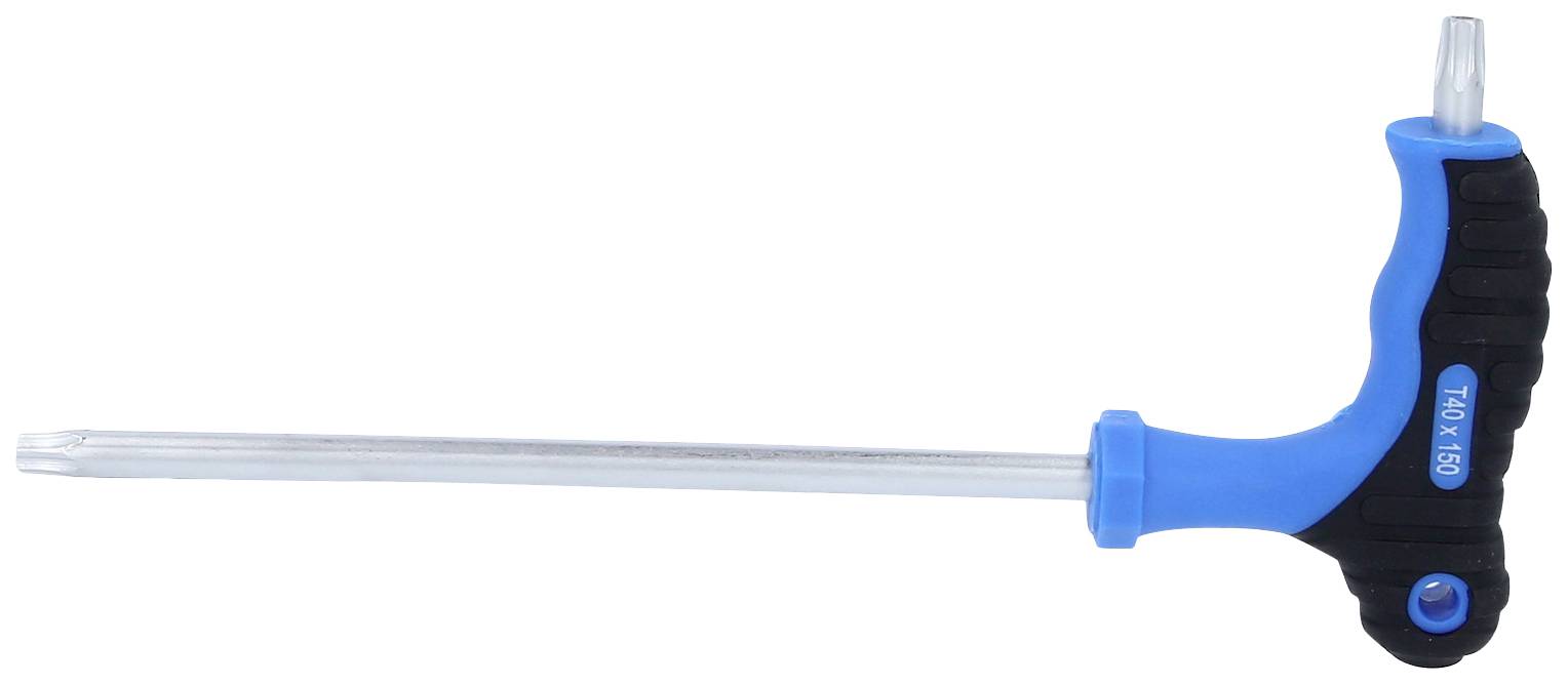 Un tournevis Torx bleu et noir avec un long manche métallique, adapté aux vis Torx, taille T25 x 150.