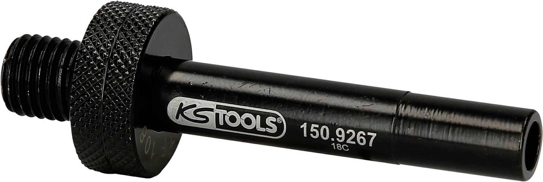 Adaptateur de vis noir de KS Tools, numéro de modèle 150.9267, avec poignée moletée et filetage à une extrémité.